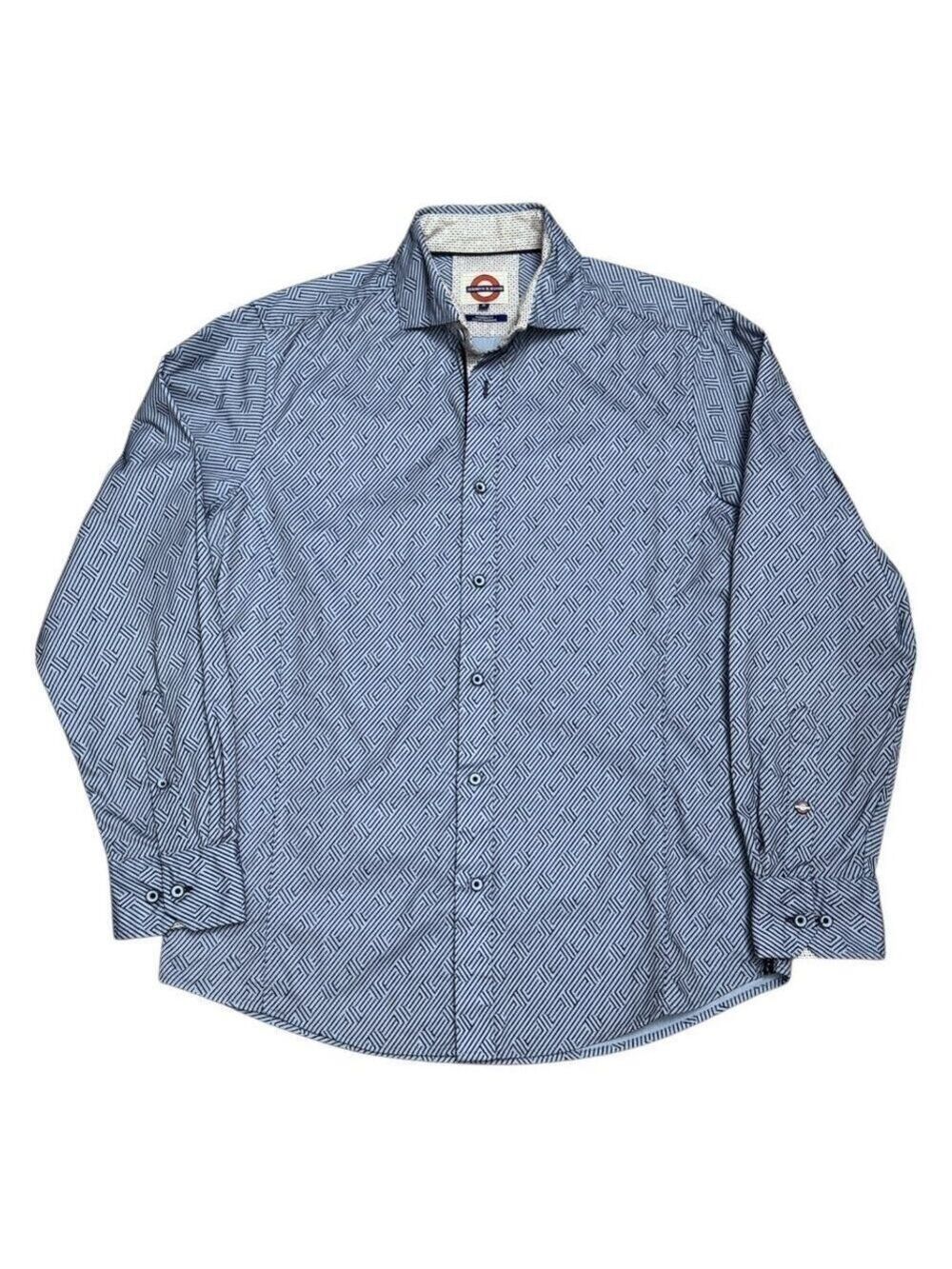JERMYN & BOND Dress Shirt Luxury Designer Blue Business Casual Mens Medium